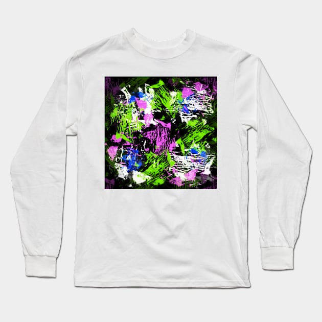 Purple, blue, green and white on black Long Sleeve T-Shirt by TiiaVissak